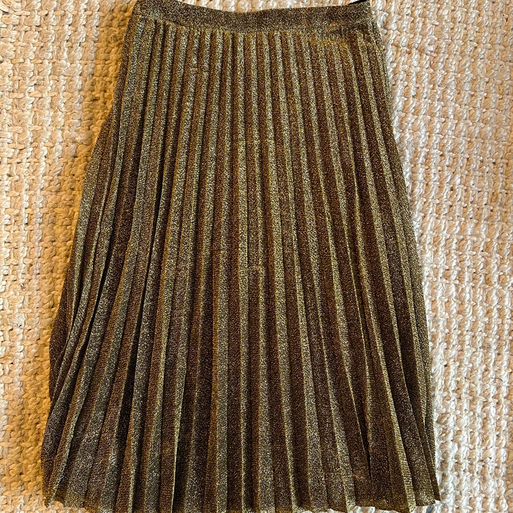 Gold Midi Pleated Skirt